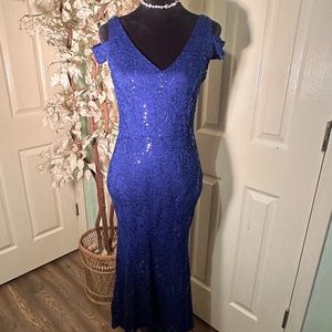 Alexa B Nites Royal Blue Sequin Off the Shoulder High Low Gown Dress Size 6P